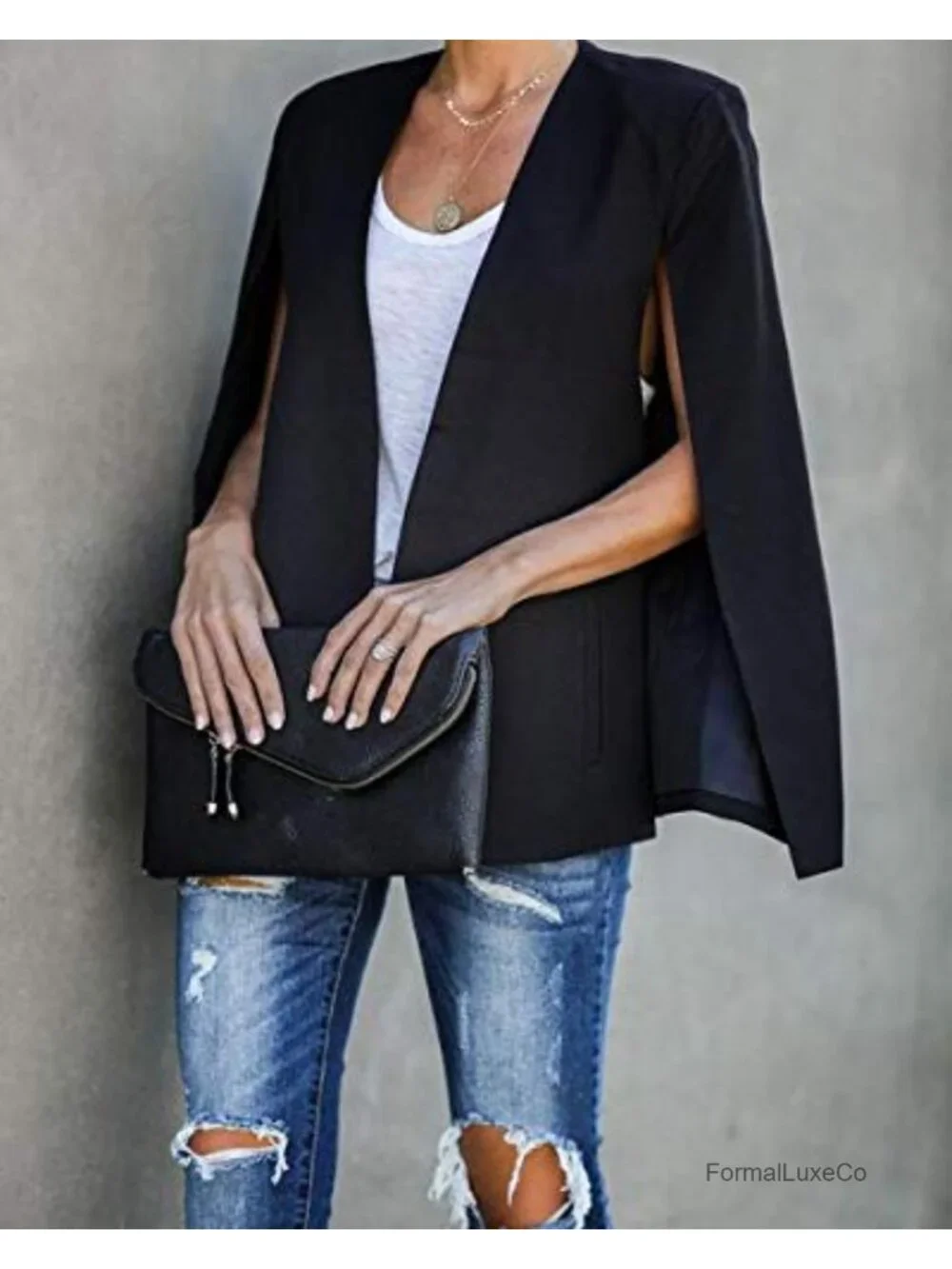 Womens Cape Blazer Split Sleeve Open Front Casual Jacket Coat Workwear
